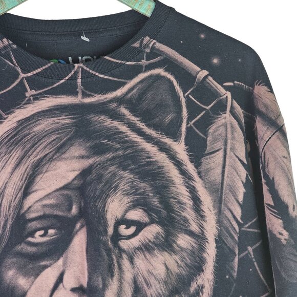 Liquid Blue Native American Wolf Eagle Dreamcatcher All Over Tee, XL - Picture 2 of 6